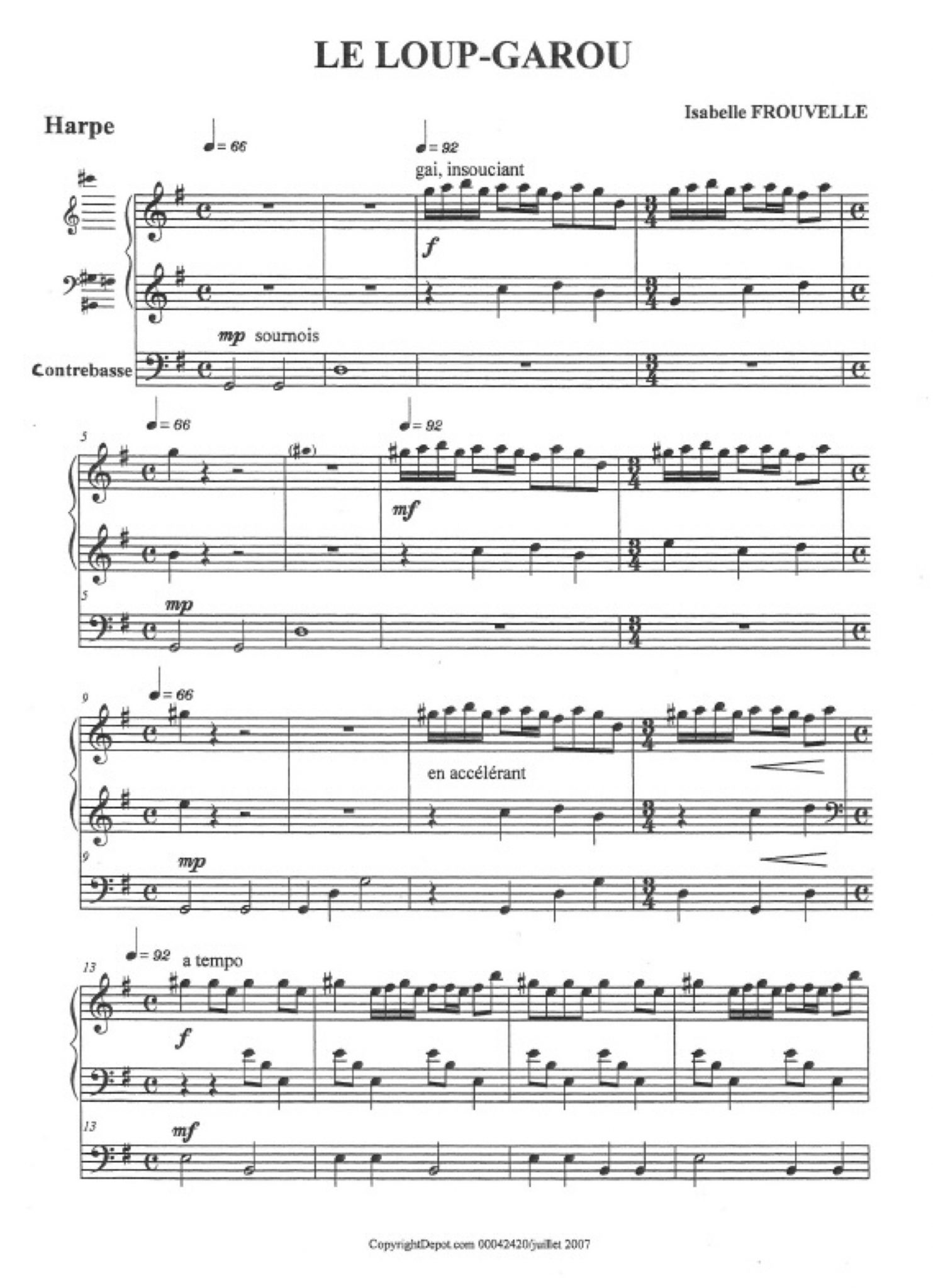 Le LoupGarou pour contrebasse et harpe